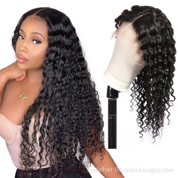 Wholesale Unprocessed 150% Density 100% Virgin Brazilian Human Hair Deep Wave Lace Front Wigs For Black Woman